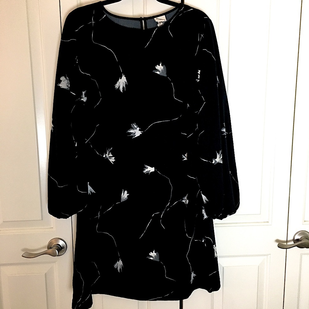 A New Day Black Floral Long Sleeve Ballon Sleeve